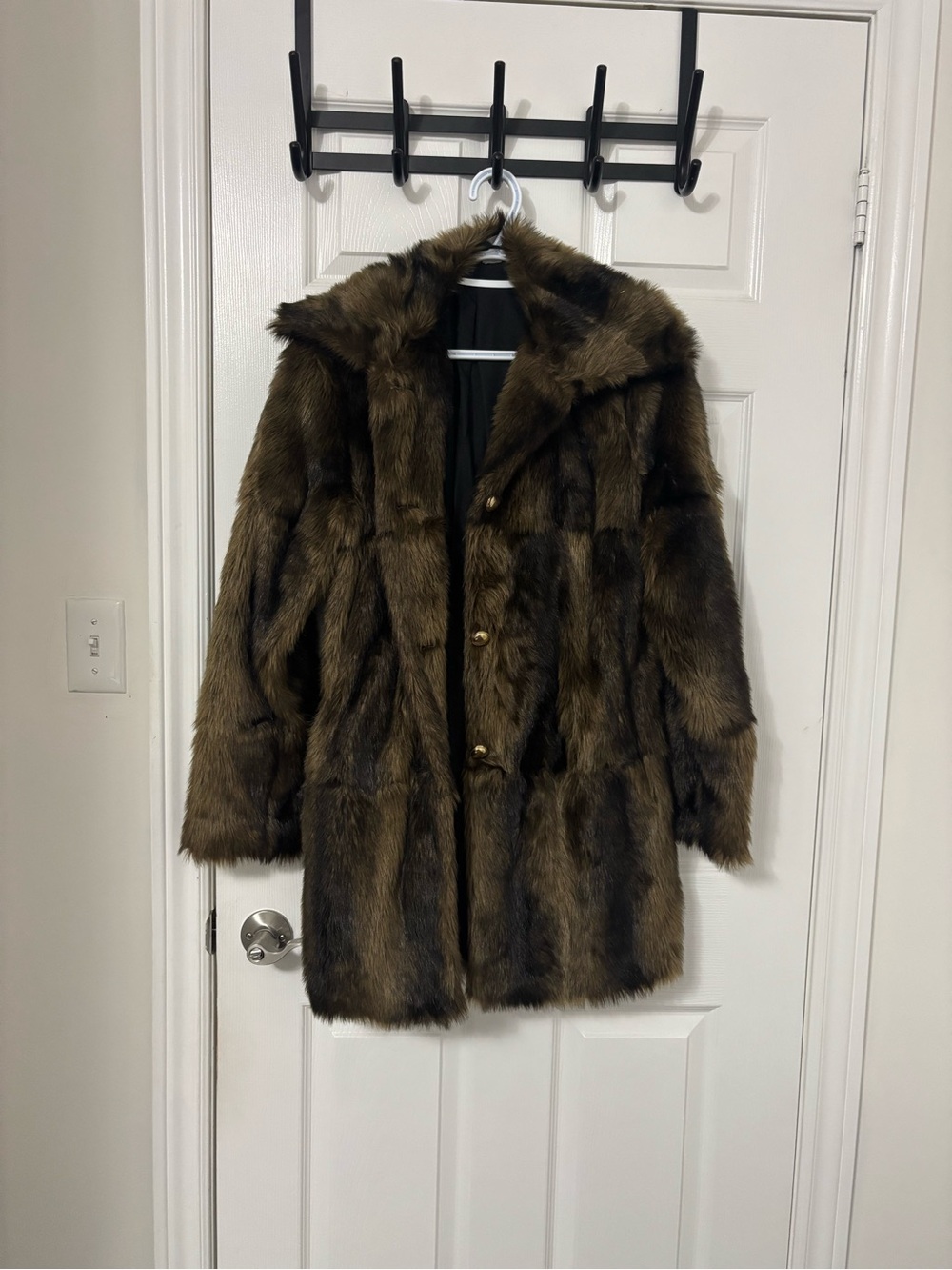 H&M Brown Faux Fur Coat with Plush Collar